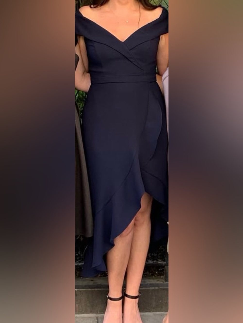 Xscape Off-Shoulder Navy Ruffle Dress - Picture 4 of 5